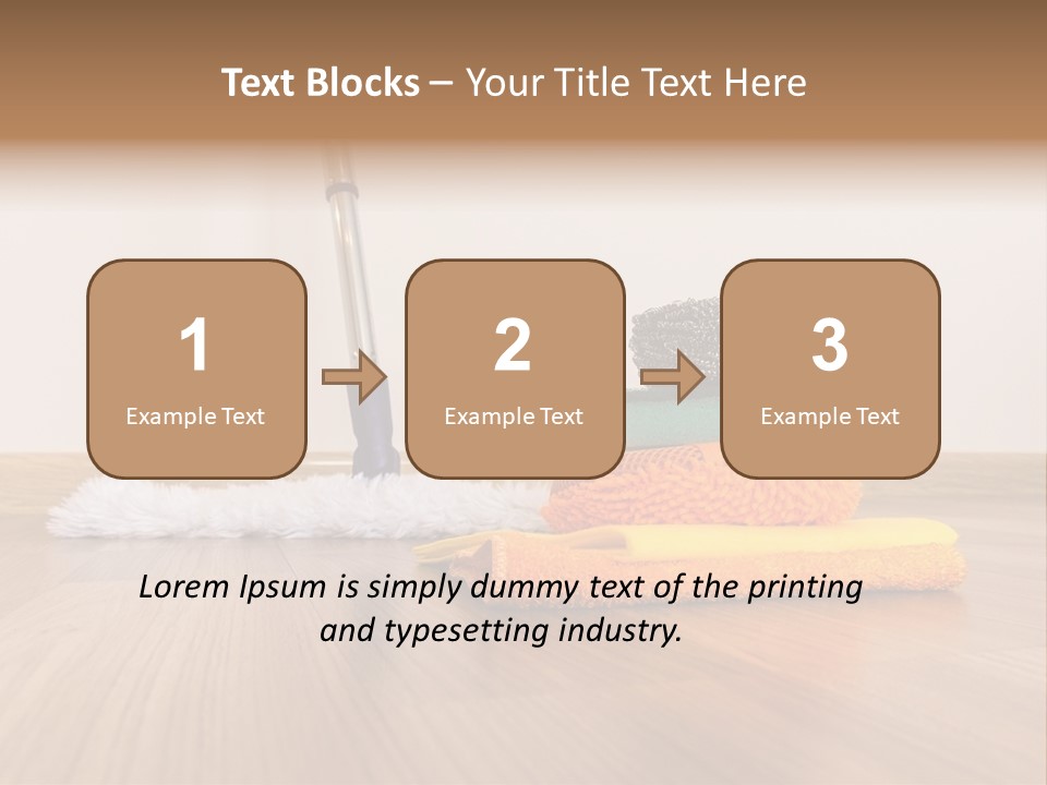 A Mop And Cleaning Supplies On A Wooden Floor PowerPoint Template