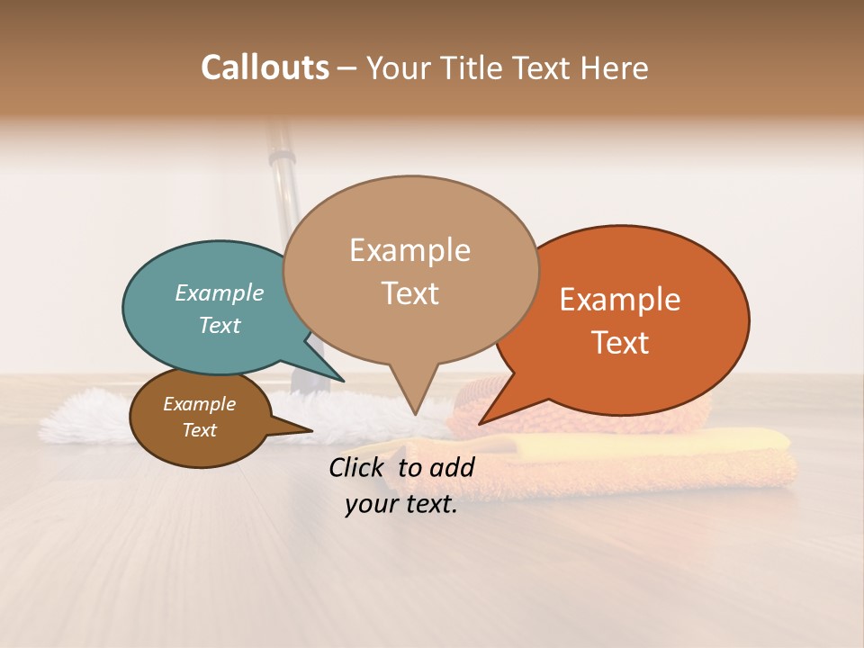 A Mop And Cleaning Supplies On A Wooden Floor PowerPoint Template