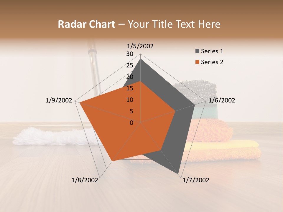 A Mop And Cleaning Supplies On A Wooden Floor PowerPoint Template