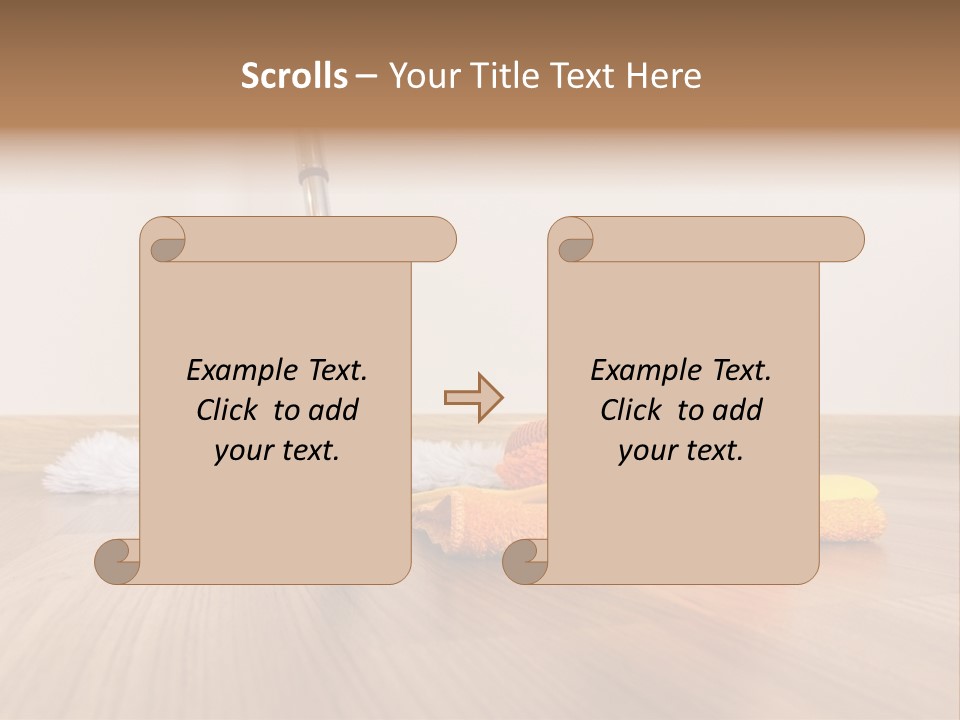 A Mop And Cleaning Supplies On A Wooden Floor PowerPoint Template