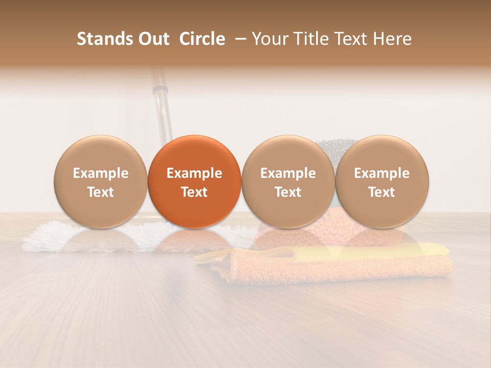 A Mop And Cleaning Supplies On A Wooden Floor PowerPoint Template