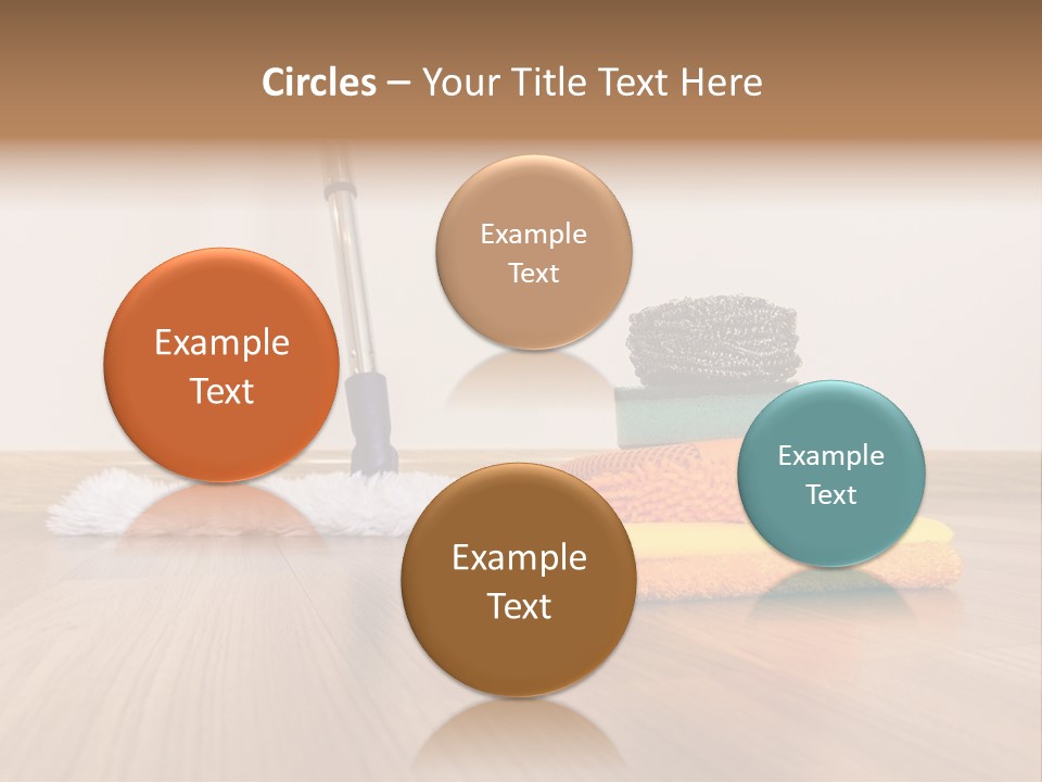 A Mop And Cleaning Supplies On A Wooden Floor PowerPoint Template
