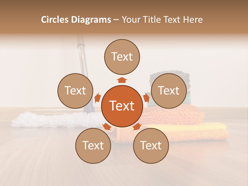 A Mop And Cleaning Supplies On A Wooden Floor PowerPoint Template