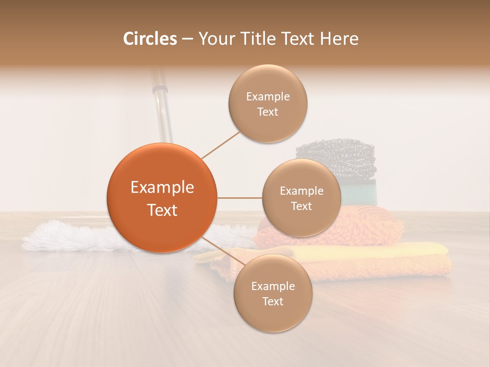 A Mop And Cleaning Supplies On A Wooden Floor PowerPoint Template