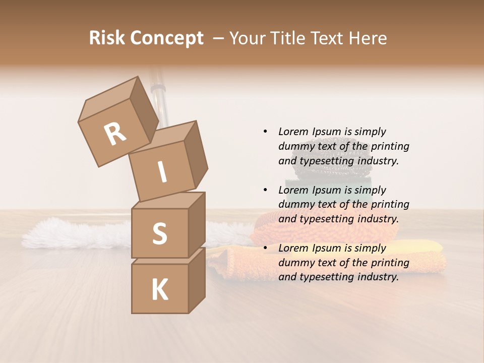 A Mop And Cleaning Supplies On A Wooden Floor PowerPoint Template