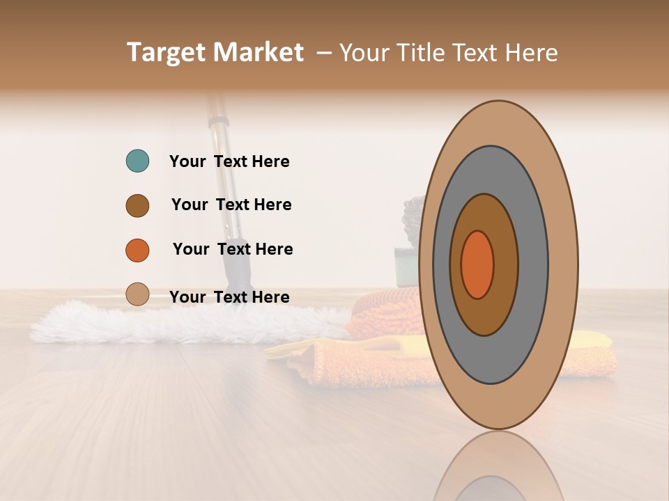 A Mop And Cleaning Supplies On A Wooden Floor PowerPoint Template