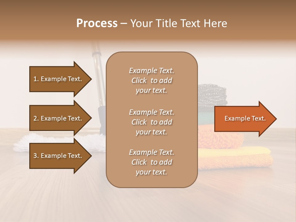 A Mop And Cleaning Supplies On A Wooden Floor PowerPoint Template