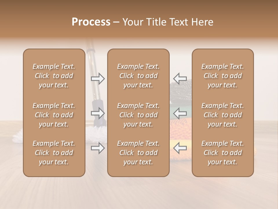 A Mop And Cleaning Supplies On A Wooden Floor PowerPoint Template