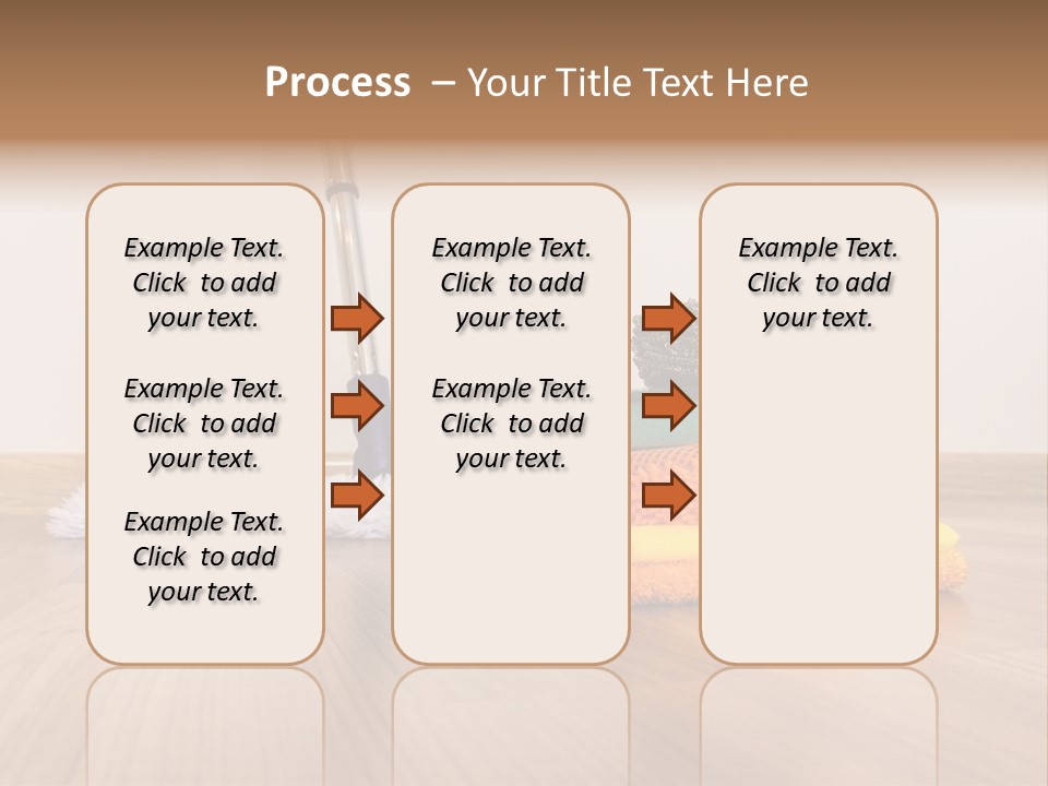 A Mop And Cleaning Supplies On A Wooden Floor PowerPoint Template