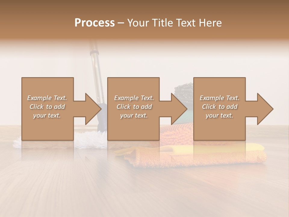 A Mop And Cleaning Supplies On A Wooden Floor PowerPoint Template