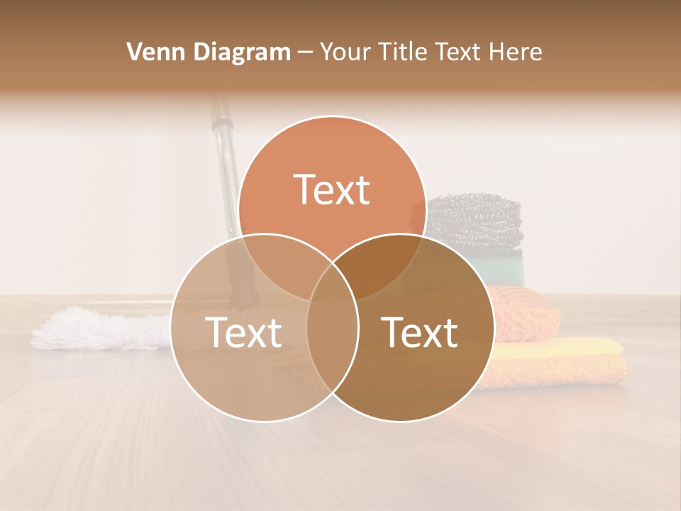 A Mop And Cleaning Supplies On A Wooden Floor PowerPoint Template