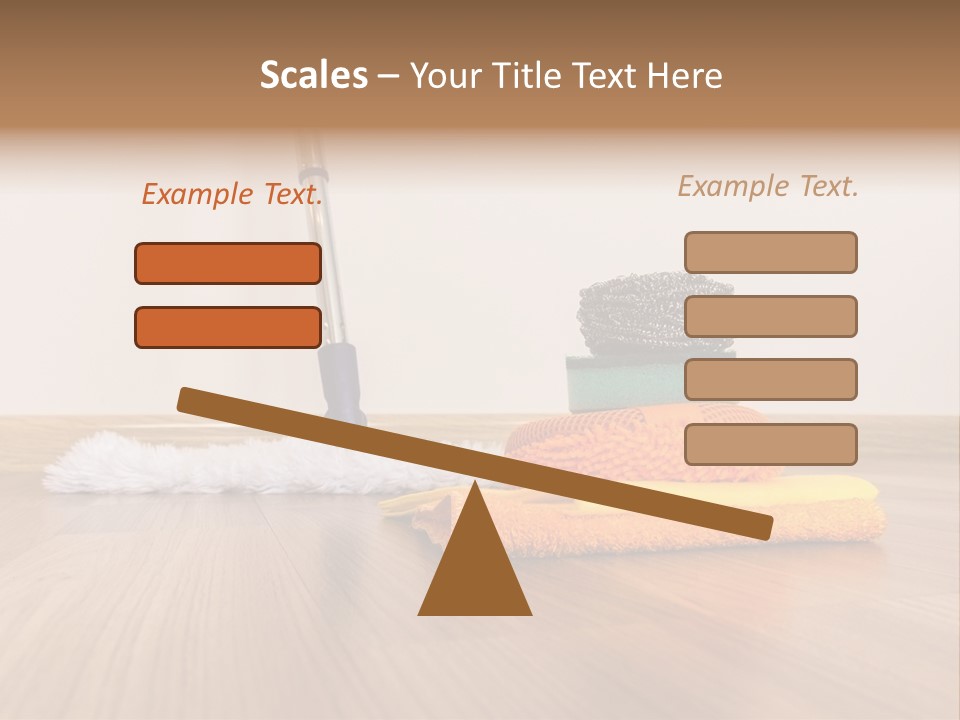 A Mop And Cleaning Supplies On A Wooden Floor PowerPoint Template