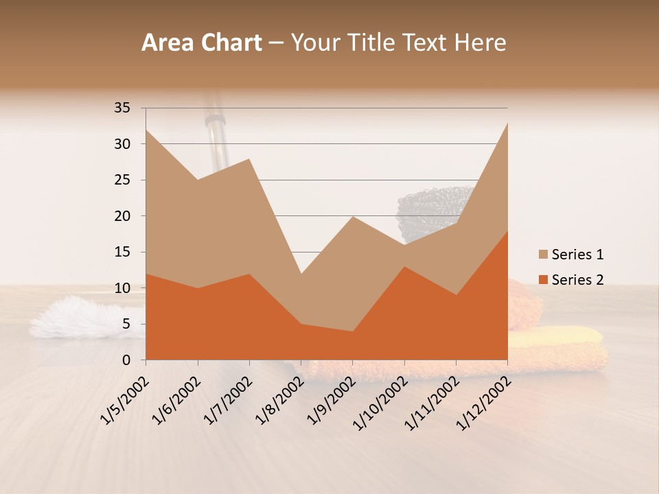 A Mop And Cleaning Supplies On A Wooden Floor PowerPoint Template
