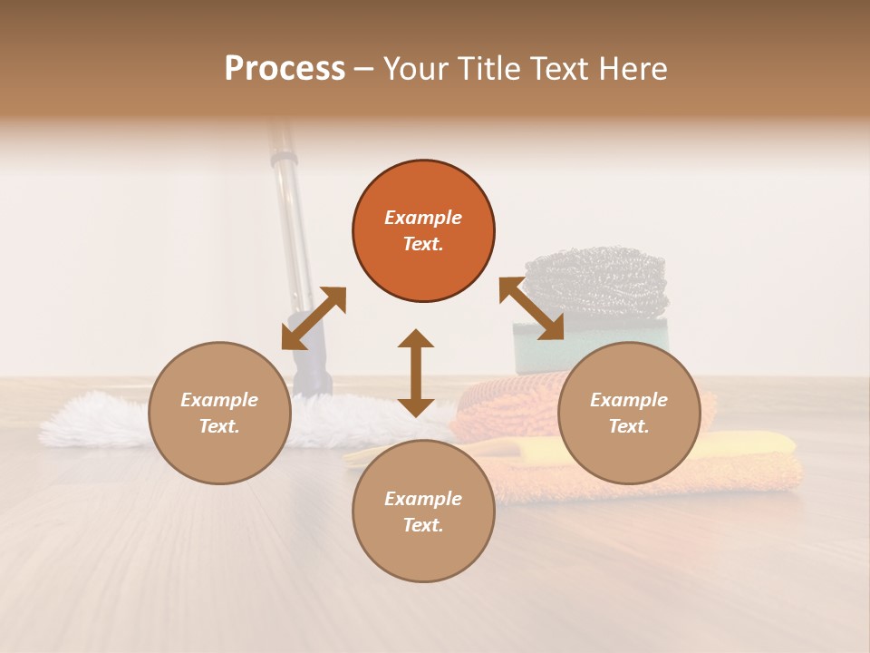 A Mop And Cleaning Supplies On A Wooden Floor PowerPoint Template