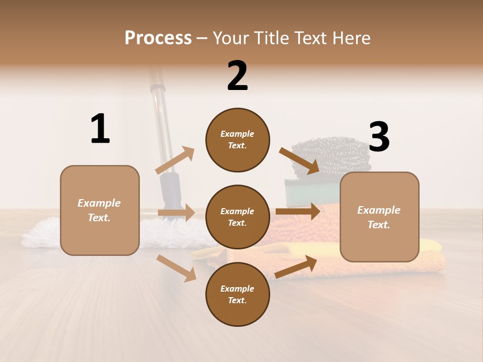 A Mop And Cleaning Supplies On A Wooden Floor PowerPoint Template