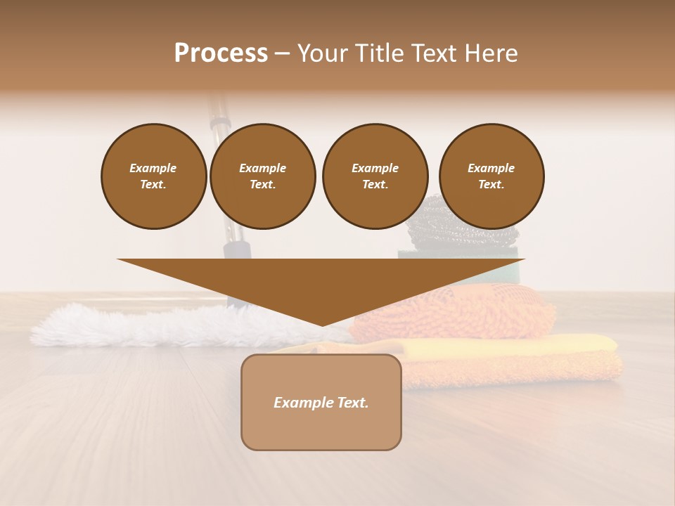 A Mop And Cleaning Supplies On A Wooden Floor PowerPoint Template
