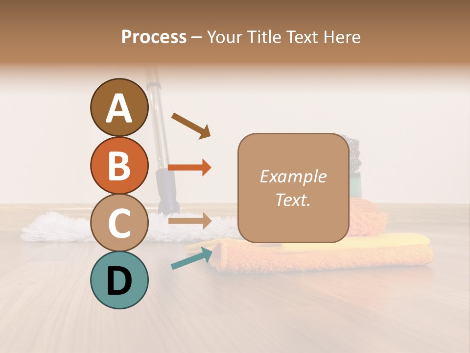 A Mop And Cleaning Supplies On A Wooden Floor PowerPoint Template