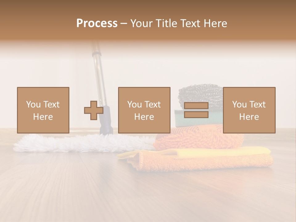 A Mop And Cleaning Supplies On A Wooden Floor PowerPoint Template