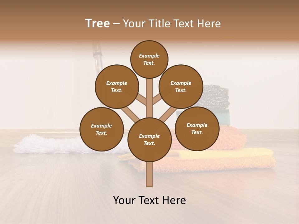A Mop And Cleaning Supplies On A Wooden Floor PowerPoint Template