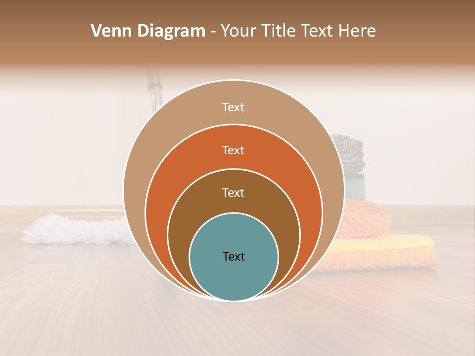 A Mop And Cleaning Supplies On A Wooden Floor PowerPoint Template