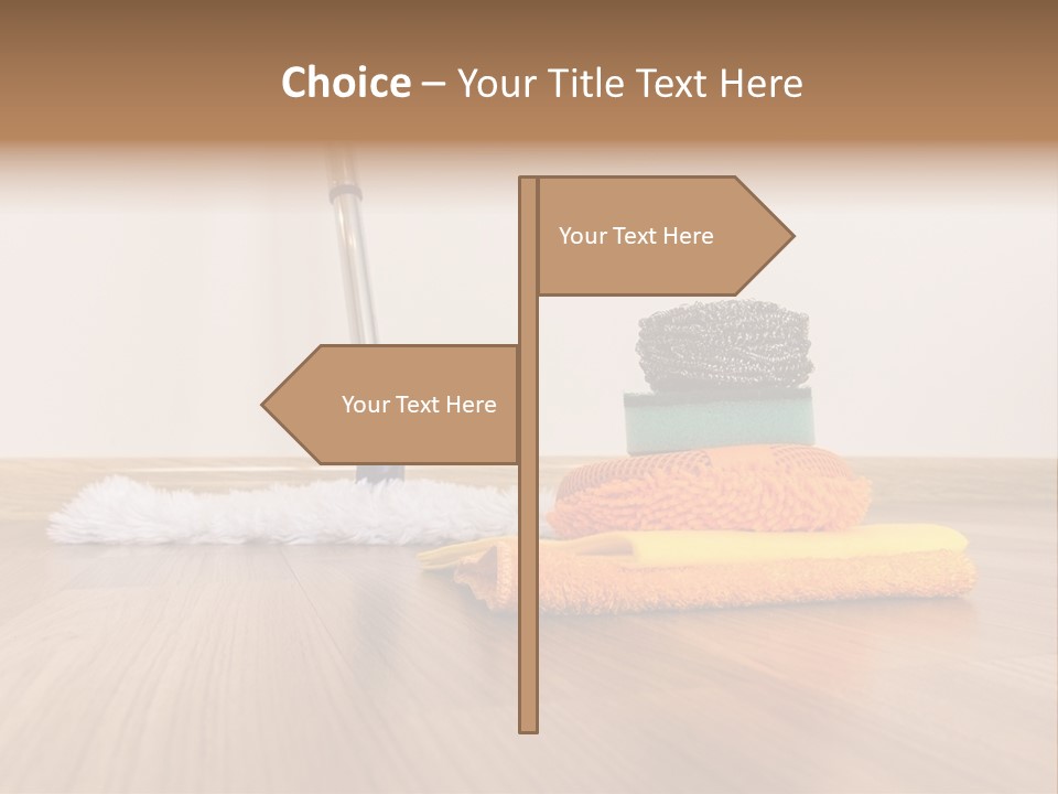 A Mop And Cleaning Supplies On A Wooden Floor PowerPoint Template