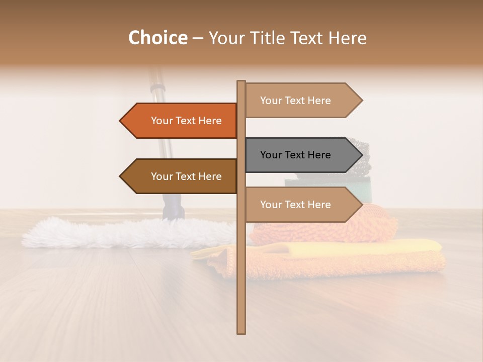 A Mop And Cleaning Supplies On A Wooden Floor PowerPoint Template