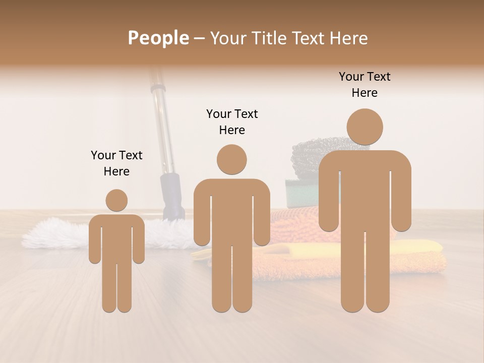 A Mop And Cleaning Supplies On A Wooden Floor PowerPoint Template