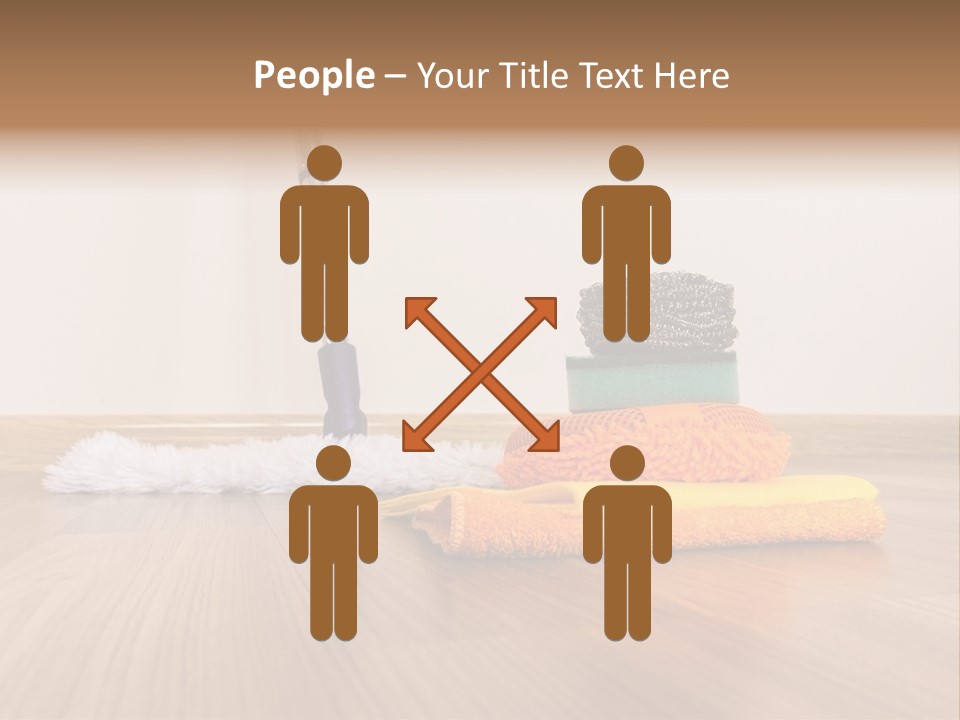 A Mop And Cleaning Supplies On A Wooden Floor PowerPoint Template
