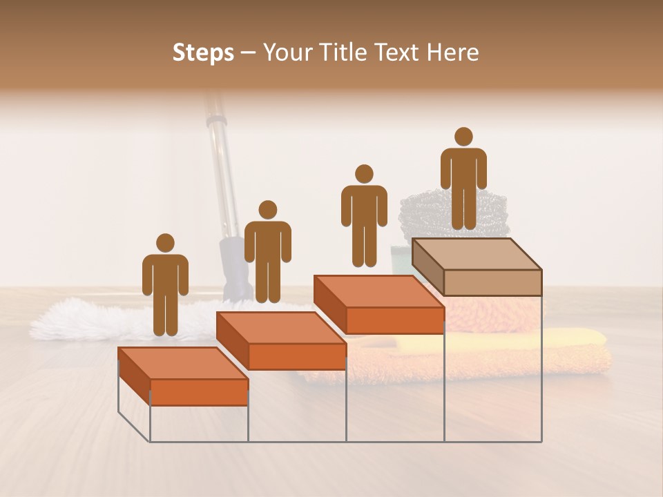 A Mop And Cleaning Supplies On A Wooden Floor PowerPoint Template