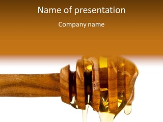 A Honey Dripping From A Wooden Spoon On Top Of A Table PowerPoint Template
