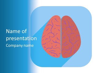 Two Brain Halves With A Long Shadow On A Blue Background PowerPoint Template
