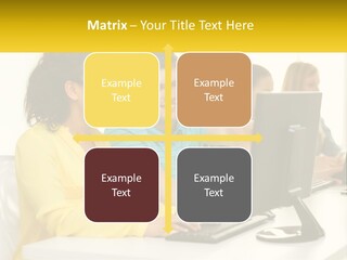 A Group Of People Sitting Around A Computer PowerPoint Template