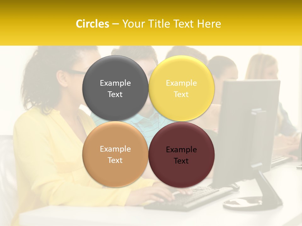 A Group Of People Sitting Around A Computer PowerPoint Template