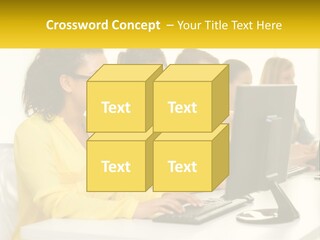 A Group Of People Sitting Around A Computer PowerPoint Template