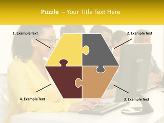 A Group Of People Sitting Around A Computer PowerPoint Template