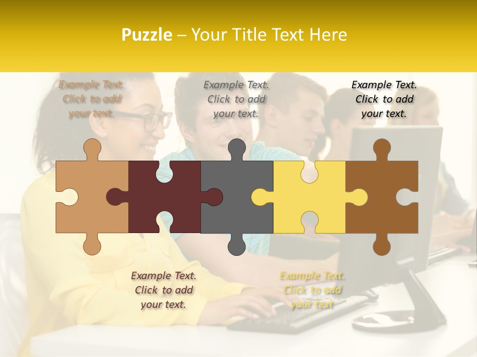 A Group Of People Sitting Around A Computer PowerPoint Template