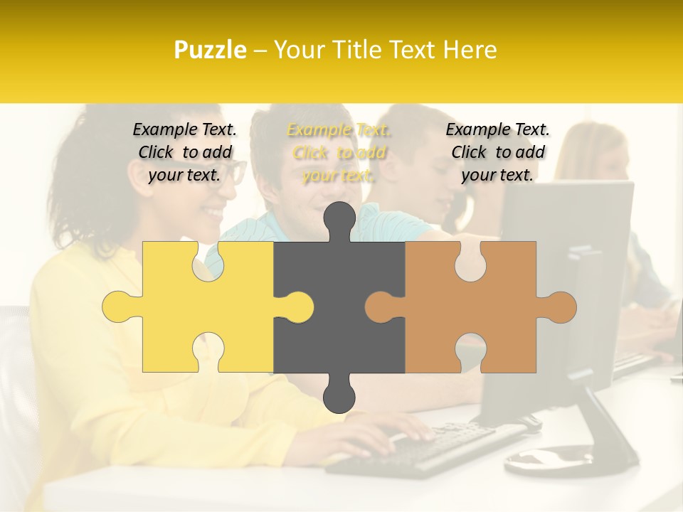 A Group Of People Sitting Around A Computer PowerPoint Template