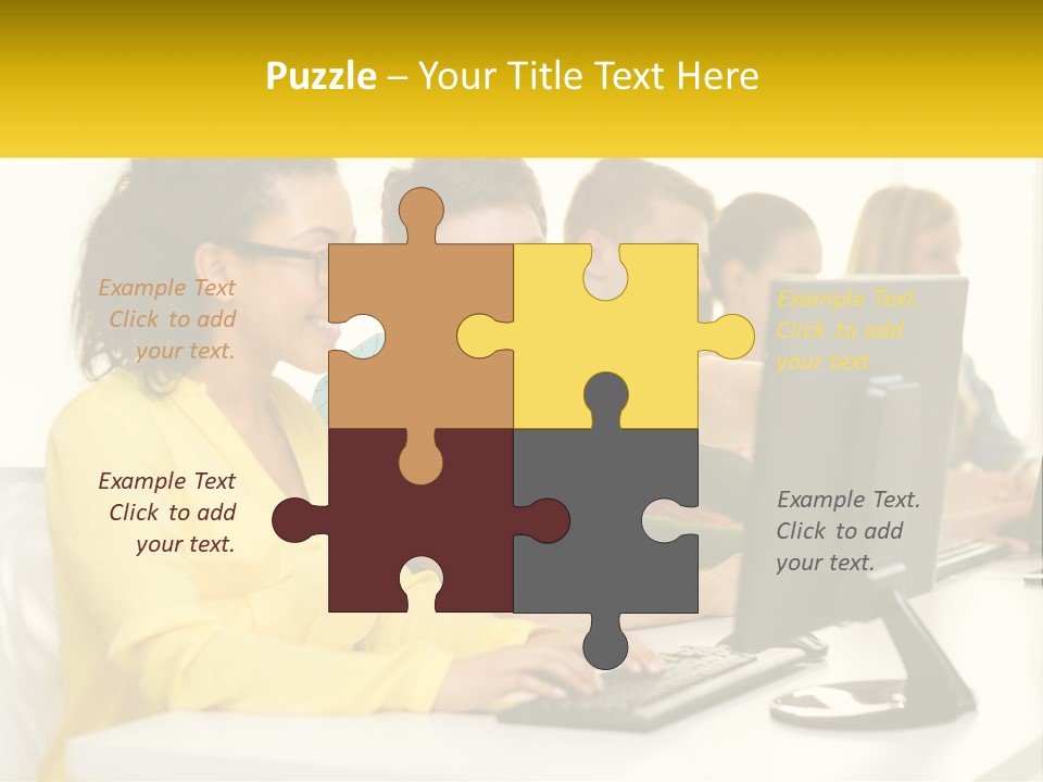 A Group Of People Sitting Around A Computer PowerPoint Template