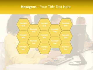 A Group Of People Sitting Around A Computer PowerPoint Template