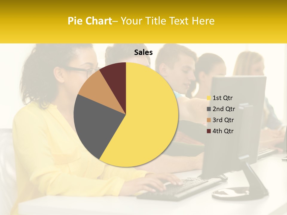 A Group Of People Sitting Around A Computer PowerPoint Template