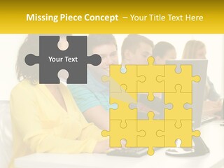 A Group Of People Sitting Around A Computer PowerPoint Template