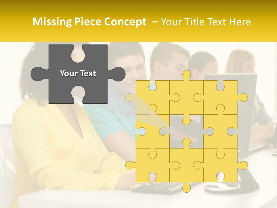 A Group Of People Sitting Around A Computer PowerPoint Template