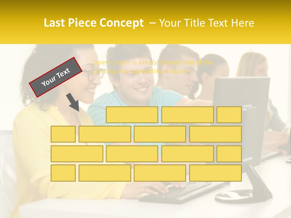 A Group Of People Sitting Around A Computer PowerPoint Template
