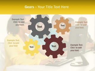 A Group Of People Sitting Around A Computer PowerPoint Template