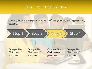 A Group Of People Sitting Around A Computer PowerPoint Template