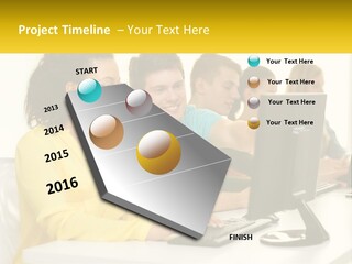 A Group Of People Sitting Around A Computer PowerPoint Template
