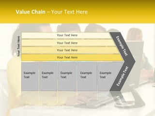 A Group Of People Sitting Around A Computer PowerPoint Template