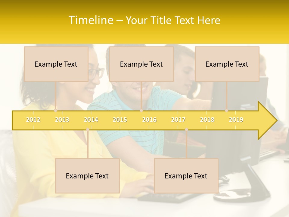 A Group Of People Sitting Around A Computer PowerPoint Template