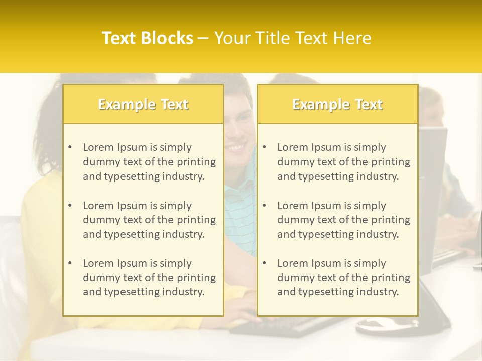 A Group Of People Sitting Around A Computer PowerPoint Template