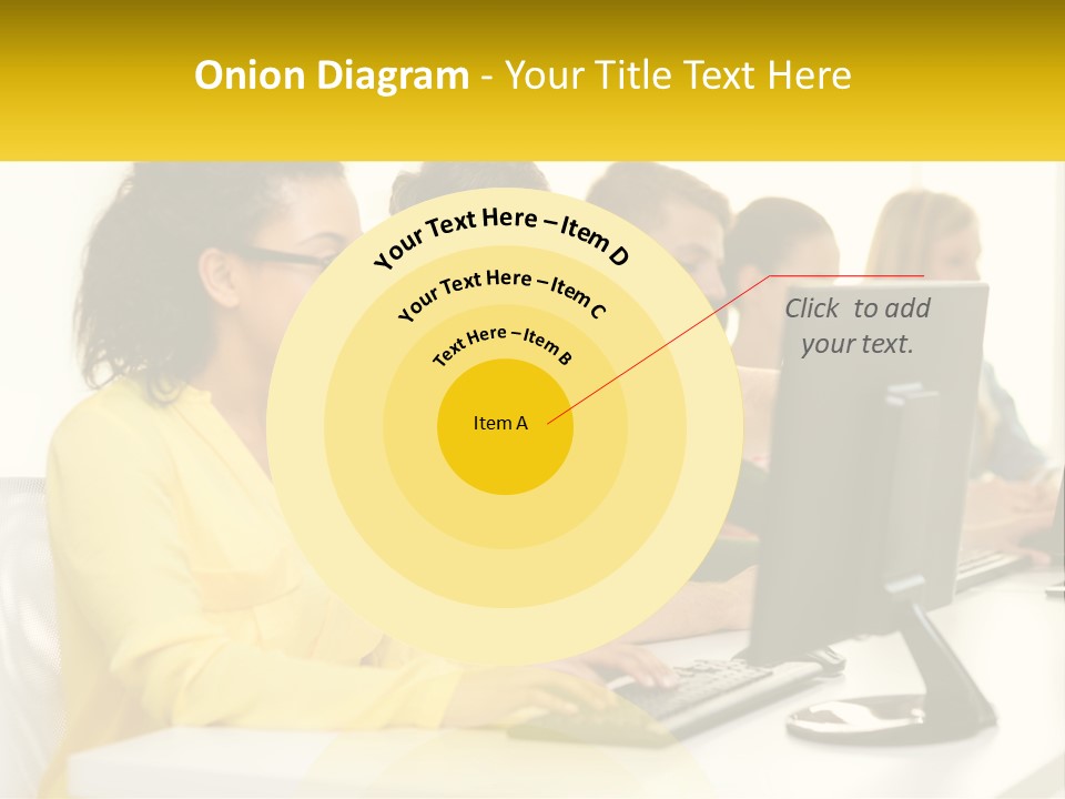 A Group Of People Sitting Around A Computer PowerPoint Template